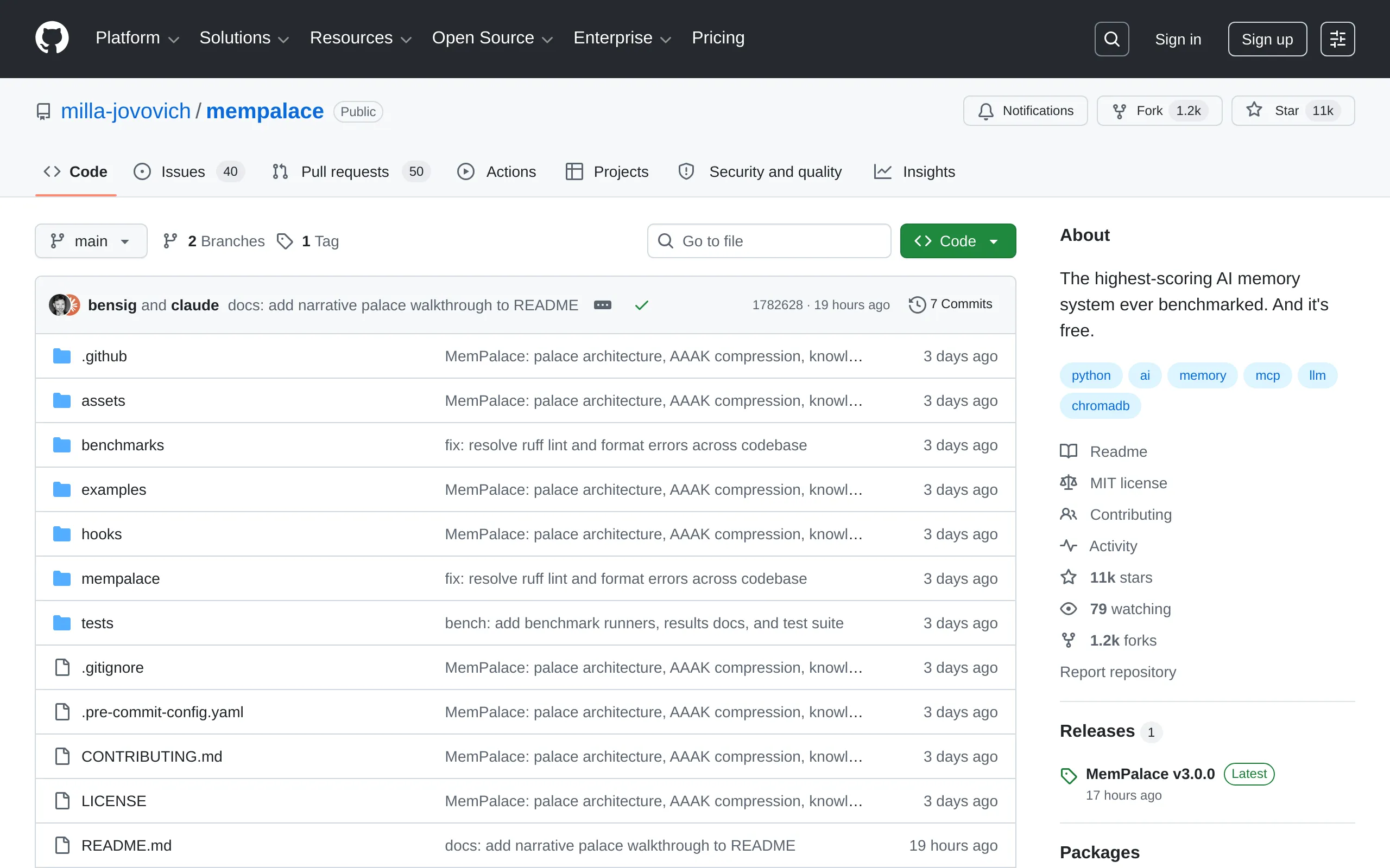 MemPalace GitHub