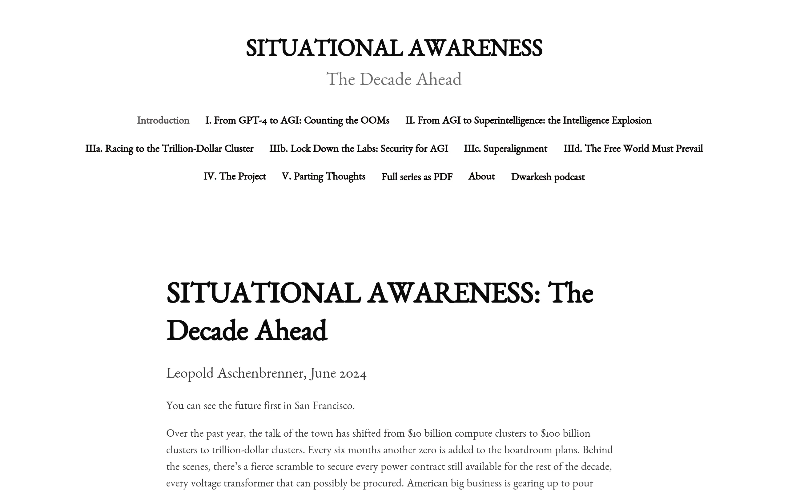 Situational Awareness — AI Progress and the Possibility of a Slow Takeoff (website)