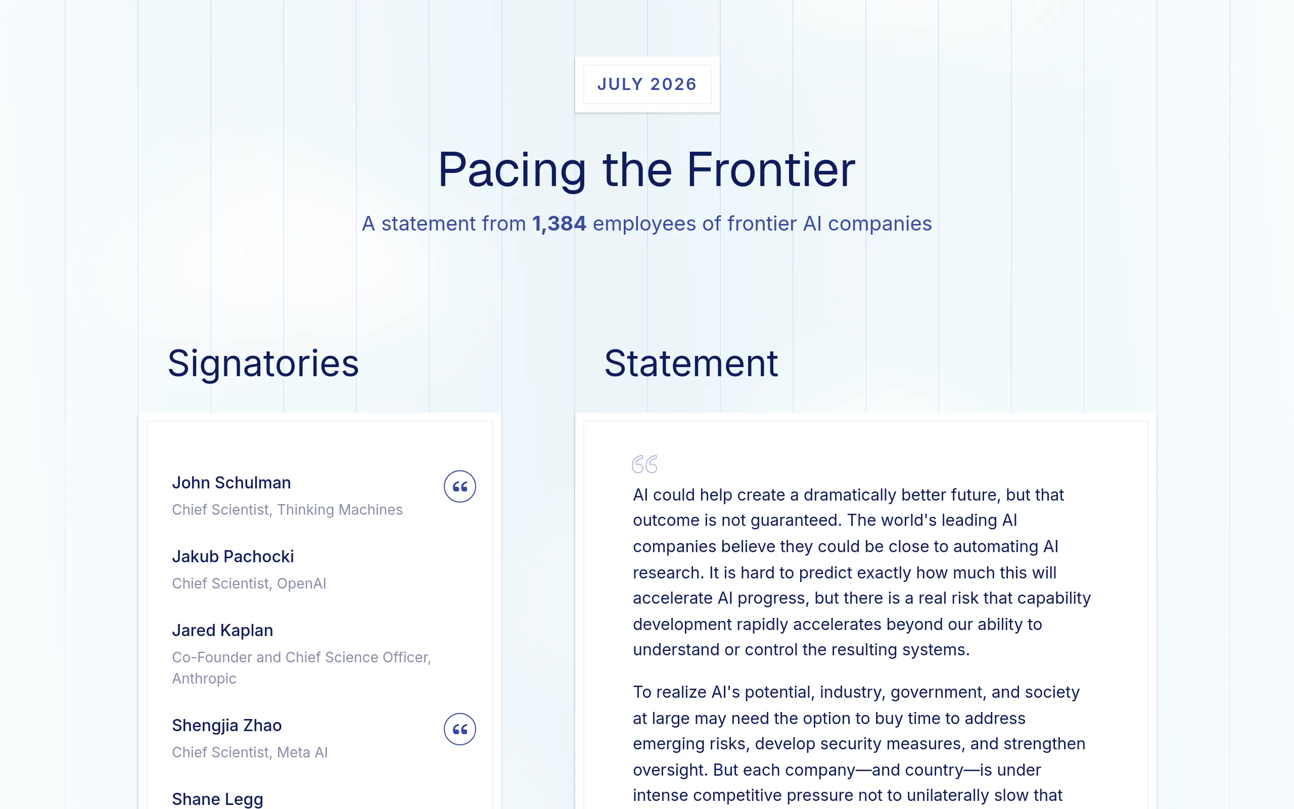 Pacing the Frontier — statement from 1,384 frontier AI employees